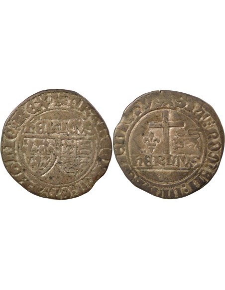 Henry VI Lancaster Aux Ecus 1 blanc Billon 1422-1449 B Rouen