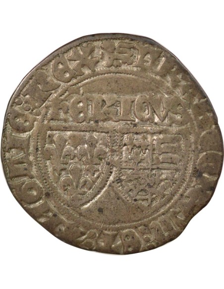 Henry VI Lancaster Aux Ecus 1 blanc Billon 1422-1449 B Rouen