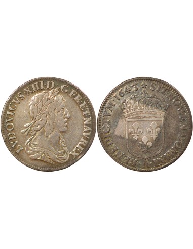 Louis XIII 2e Buste de Warin 1/4 ecu Argent 1643 A - Paris