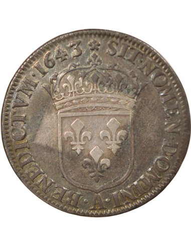 Louis XIII 2e Buste de Warin 1/4 ecu Argent 1643 A - Paris