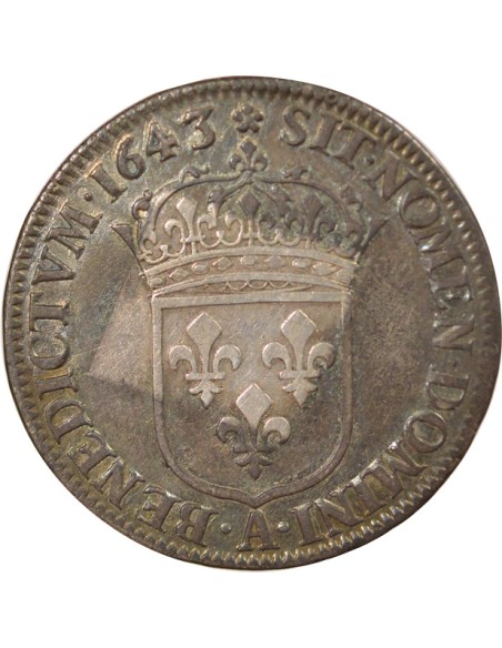 Louis XIII 2e Buste de Warin 1/4 ecu Argent 1643 A - Paris