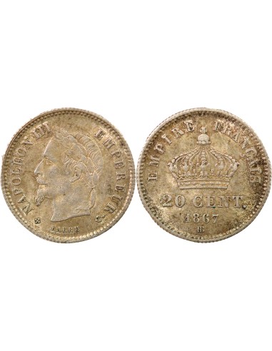 Napoléon III Grand Module 20 centimes Argent 1867 BB Strasbourg