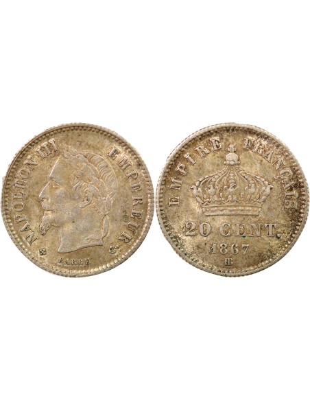 Napoléon III Grand Module 20 centimes Argent 1867 BB Strasbourg