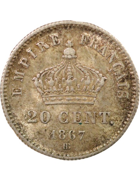 Napoléon III Grand Module 20 centimes Argent 1867 BB Strasbourg