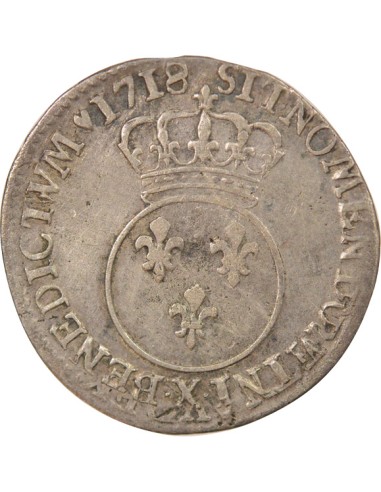 Louis XV Vertugadin 1/10 ecu Argent 1718 X Amiens