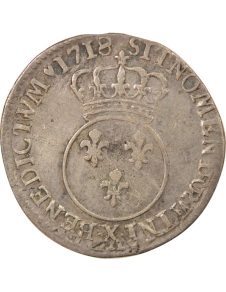 Louis XV Vertugadin 1/10 ecu Argent 1718 X Amiens