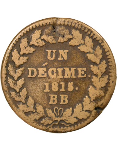 Roi d'Italie 1 décime Cuivre 1815 BB Strasbourg