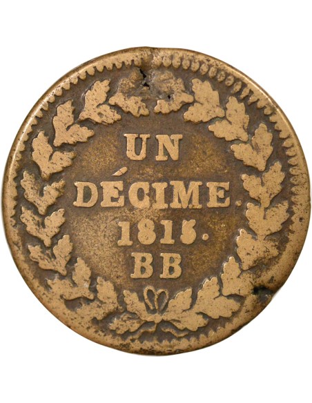Roi d'Italie 1 décime Cuivre 1815 BB Strasbourg