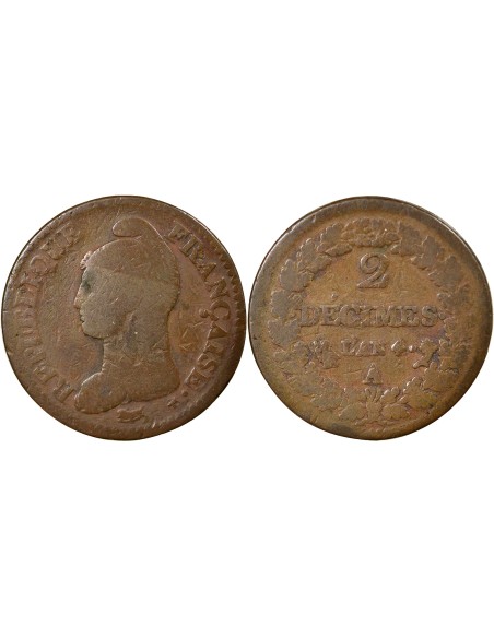 Dupré 2 décimes Cuivre An 4 A - Paris