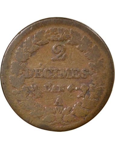 Dupré 2 décimes Cuivre An 4 A - Paris