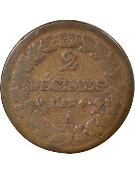 Dupré 2 décimes Cuivre An 4 A - Paris