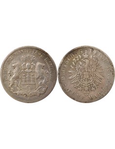 Allemagne 5 mark Argent 1875 J Hambourg