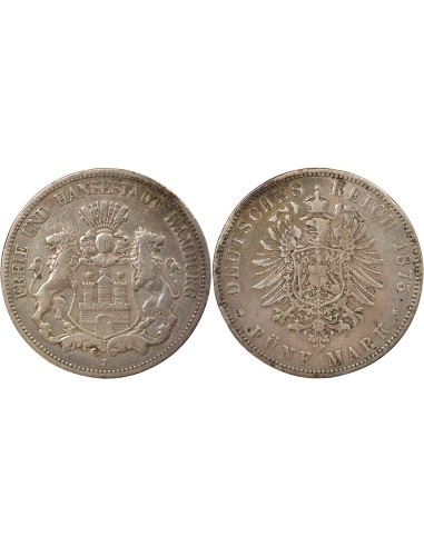 Allemagne 5 mark Argent 1875 J Hambourg