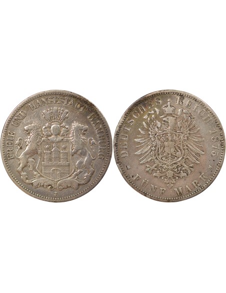 Allemagne 5 mark Argent 1875 J Hambourg