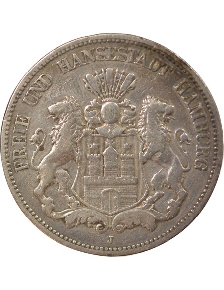 Allemagne 5 mark Argent 1875 J Hambourg