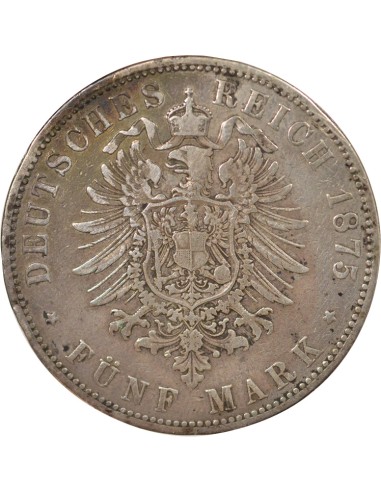 Allemagne 5 mark Argent 1875 J Hambourg
