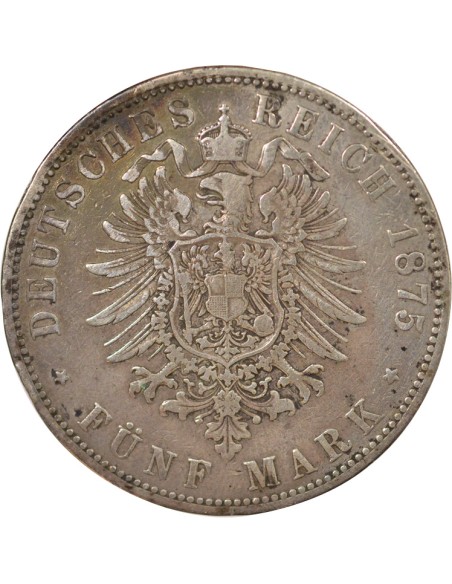 Allemagne 5 mark Argent 1875 J Hambourg