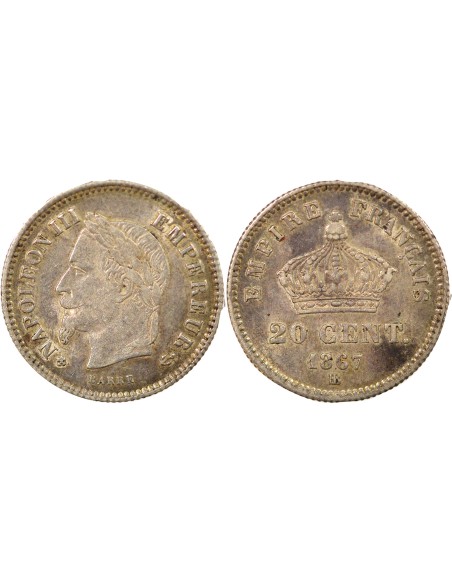 Napoléon III Grand Module 20 centimes Argent 1867 BB Strasbourg