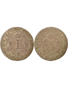 Louis XV Aux Deux L Couronnés 2 sols Billon 1740 C Caen