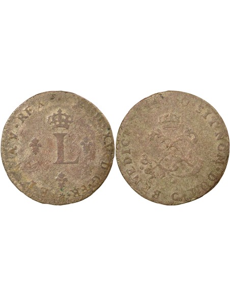 Louis XV Aux Deux L Couronnés 2 sols Billon 1740 C Caen