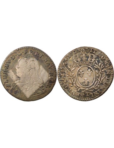 Louis XV aux Rameaux d'Olivier 1/10 ecu Argent 1728 T Nantes