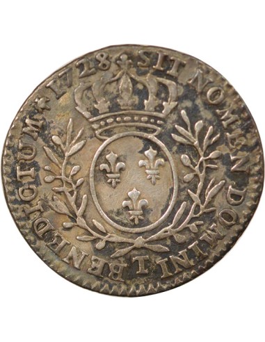 Louis XV aux Rameaux d'Olivier 1/10 ecu Argent 1728 T Nantes
