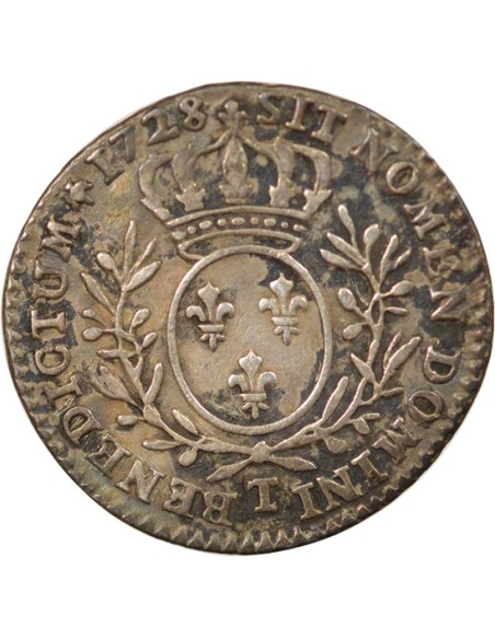 Louis XV aux Rameaux d'Olivier 1/10 ecu Argent 1728 T Nantes