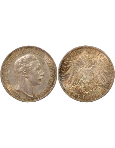 Etats Allemands (Prusse) Guillaume II de Wurtemberg 2 mark Argent 1911 A Berlin
