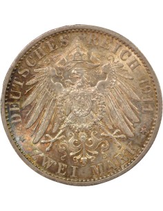 Etats Allemands (Prusse) Guillaume II de Wurtemberg 2 mark Argent 1911 A Berlin 2