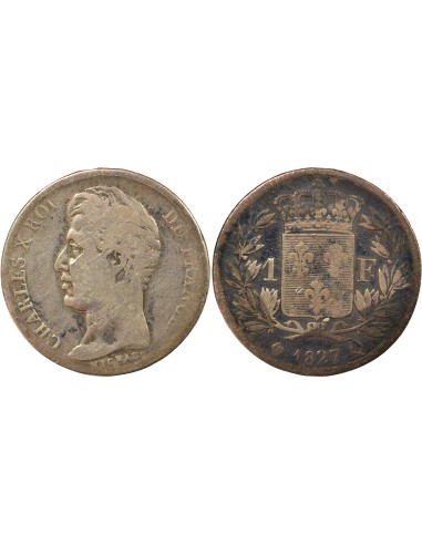 Charles X 5 Feuilles 1 franc Argent 1827 Q Perpignan