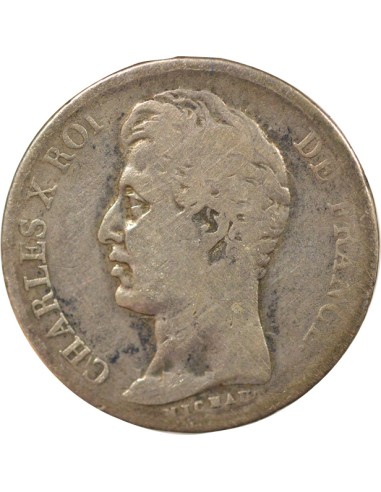 Charles X 5 Feuilles 1 franc Argent 1827 Q Perpignan