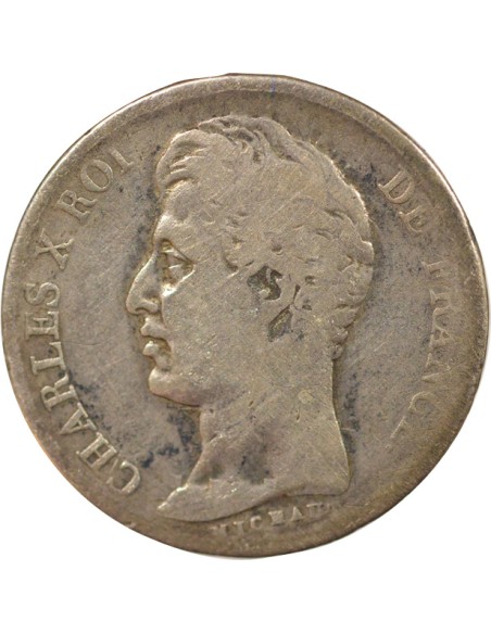 Charles X 5 Feuilles 1 franc Argent 1827 Q Perpignan