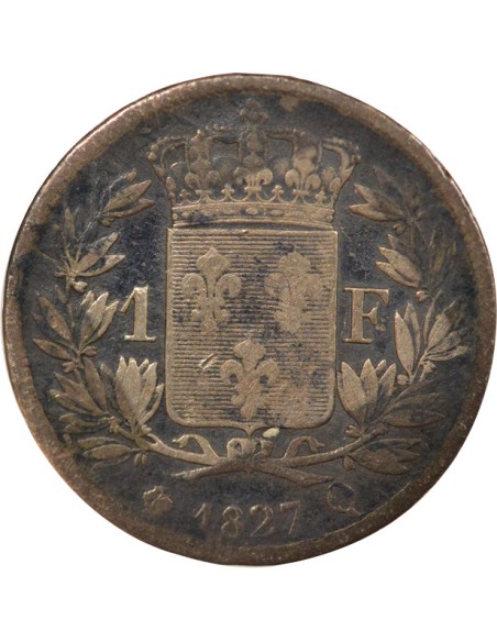Charles X 5 Feuilles 1 franc Argent 1827 Q Perpignan