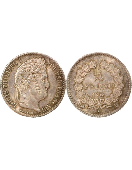 Louis-Philippe Ier 1/4 franc Argent 1839 B Rouen