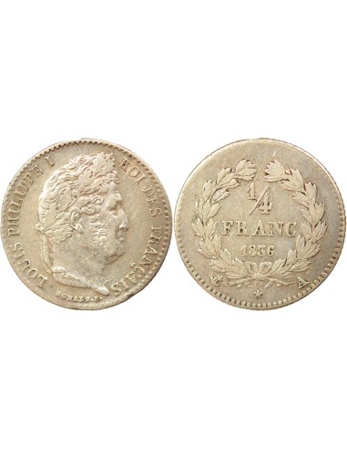 Louis-Philippe Ier 1/4 franc Argent 1836 A - Paris
