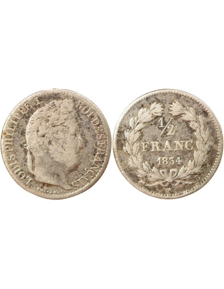 Louis-Philippe Ier 1/2 franc Argent 1834 B Rouen