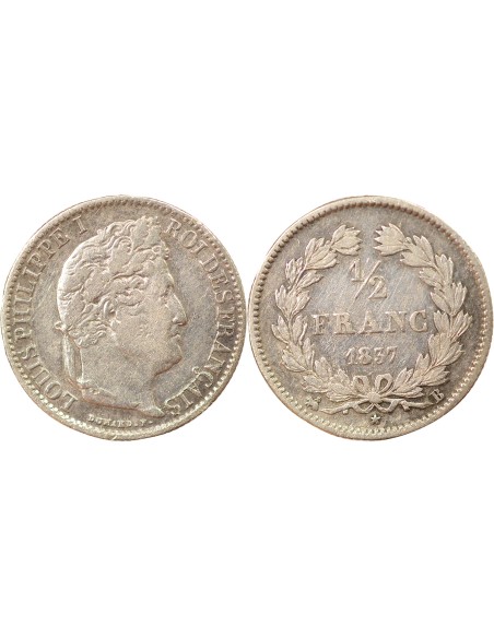 Louis-Philippe Ier 1/2 franc Argent 1837 B Rouen