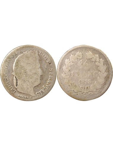 Louis-Philippe Ier 1/2 franc Argent 1838 B Rouen