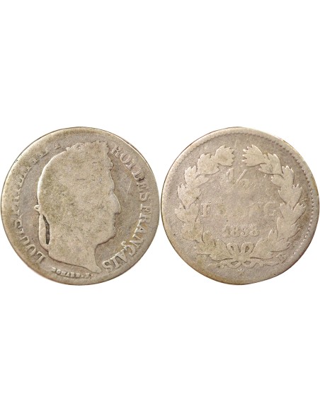 Louis-Philippe Ier 1/2 franc Argent 1838 B Rouen
