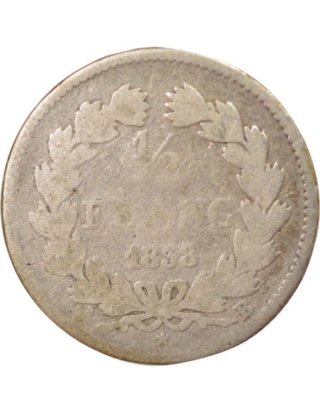 Louis-Philippe Ier 1/2 franc Argent 1838 B Rouen