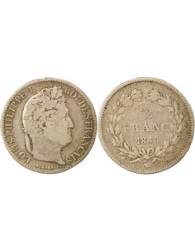 Louis-Philippe Ier 1/2 franc Argent 1845 B Rouen