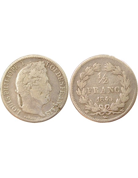 Louis-Philippe Ier 1/2 franc Argent 1845 W Lille