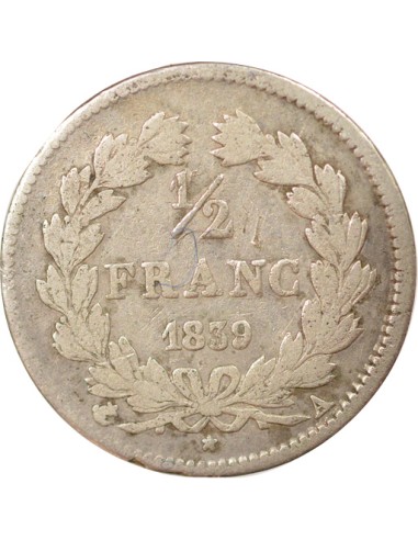 Louis-Philippe Ier 1/2 franc Argent 1839 A - Paris