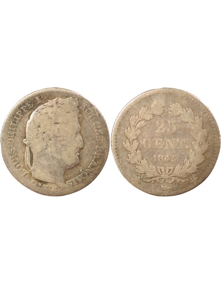 Louis-Philippe Ier 25 centimes Argent 1845 BB Strasbourg
