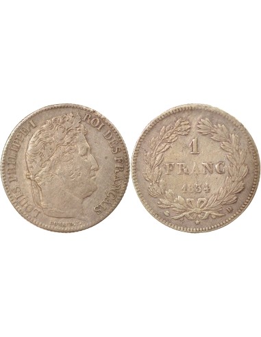 Louis-Philippe Ier Tête Laurée 1 franc Argent 1834 D Lyon