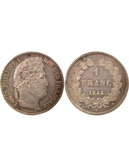 Louis-Philippe Ier Tête Laurée 1 franc Argent 1848 A - Paris