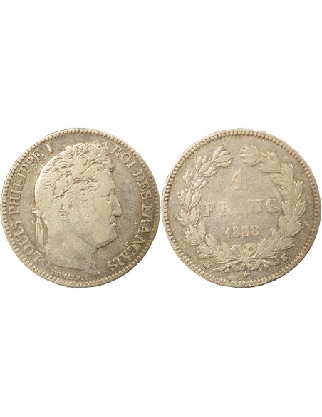 Louis-Philippe Ier Tête Laurée 1 franc Argent 1838 K Bordeaux
