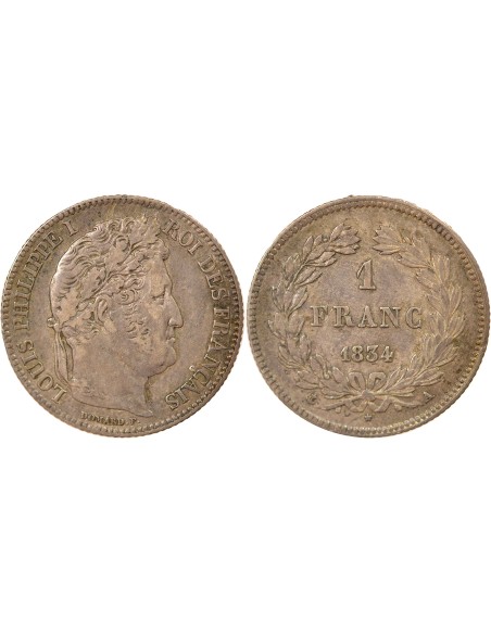Louis-Philippe Ier Tête Laurée 1 franc Argent 1834 A - Paris
