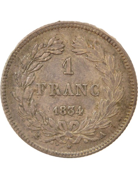Louis-Philippe Ier Tête Laurée 1 franc Argent 1834 A - Paris