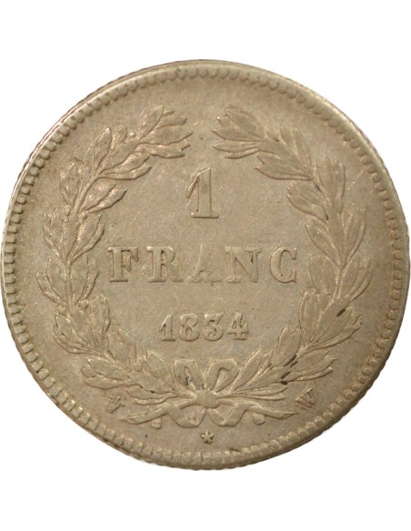 Louis-Philippe Ier Tête Laurée 1 franc Argent 1834 W Lille